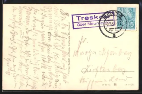 AK Landpoststempel Treskow über Neuruppin