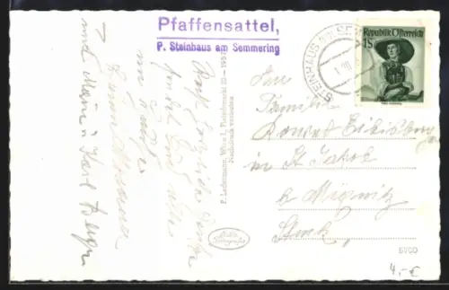 AK Landpoststempel Pfaffensattel /Steinhaus