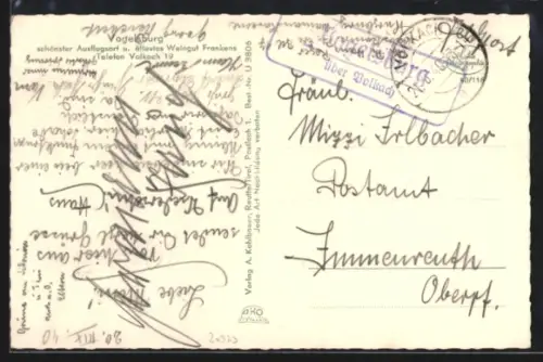 AK Landpoststempel Vogelsburg über Volkach