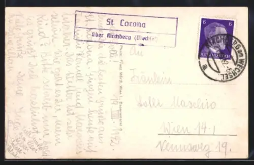 AK Landpoststempel St. Corona über Kirchberg