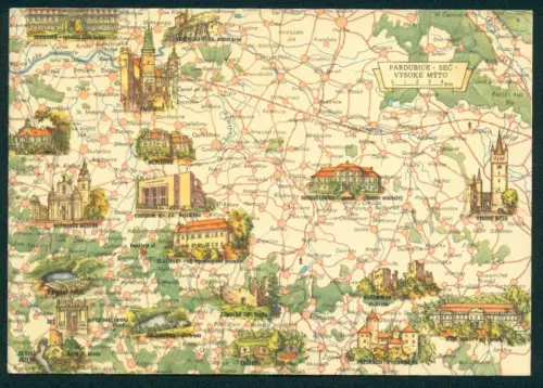 Klapp-AK Kosumberk, Landkarte mit Hermanuy Mesteo, Chrudim, Medlesice und Pardubice