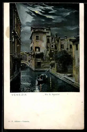 AK Venezia, Rio S. Agostini con gondola sotto il cielo notturno