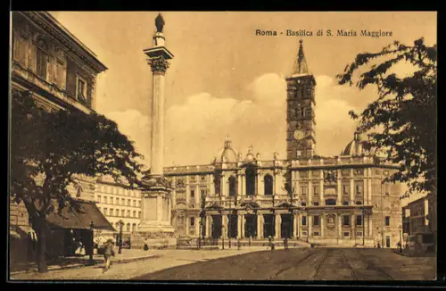 AK Roma, Basilica di S. Maria Maggiore con colonna e facciata imponente