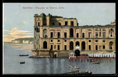 AK Napoli, Palazzo di Donna Anna sul mare con barche a remi