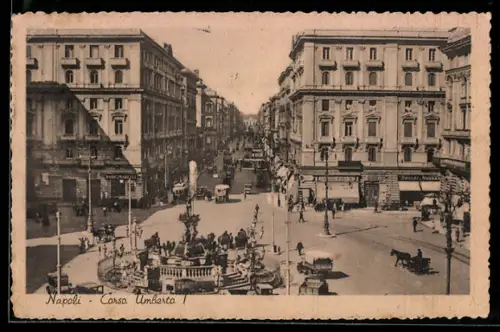 AK Napoli, Corso Umberto con fontana e palazzi storici