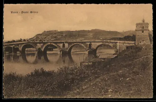 AK Roma, Ponte Milvio sul Tevere con torre adiacente
