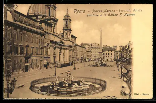 AK Roma, Piazza Navona decorata da tre Fontane e la Chiesa S. Agnese