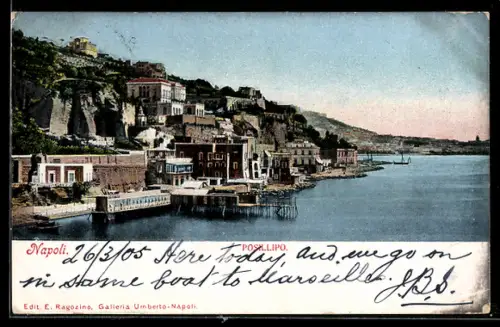 AK Napoli-Posillipo, Veduta panoramica della costa e edifici storici sul golfo di Napoli