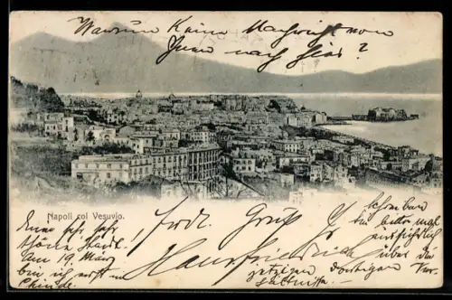 AK Napoli, Veduta panoramica con il Vesuvio