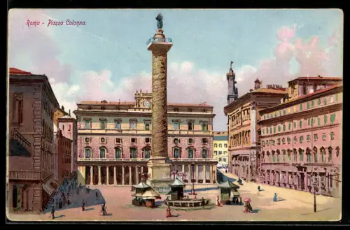 AK Roma, Piazza Colonna con la Colonna di Marco Aurelio e edifici circostanti