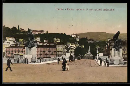 AK Torino, Ponte Umberto I° con gruppi decorativi