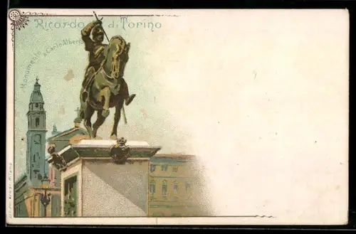 AK Torino, Monumento a Carlo Alberto con statua equestre