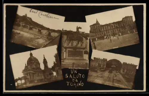 AK Torino, Collage di monumenti e paesaggi con Un saluto da Torino
