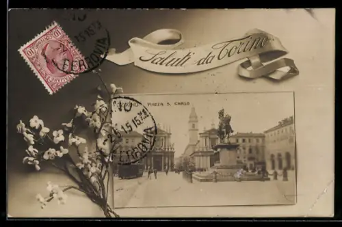 AK Torino, Piazza S. Carlo con monumento e fiori