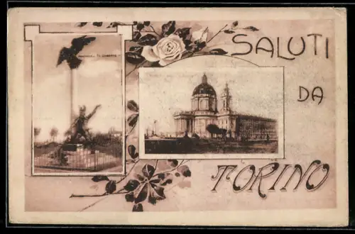 AK Torino, Saluti da Torino con monumento e basilica
