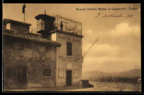 AK Torino, Ricordo Vedetta Alpina ai Cappuccini, Museo e Vedute Alpine con Telefono
