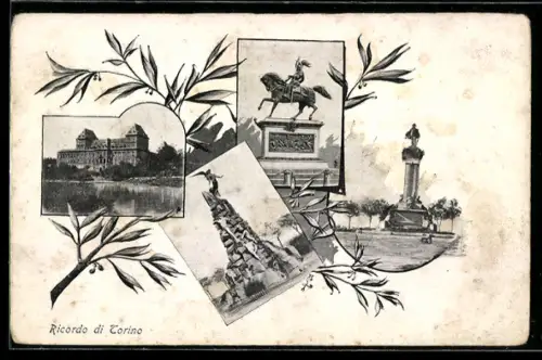 AK Torino, Ricordo di Torino con monumenti e paesaggi storici