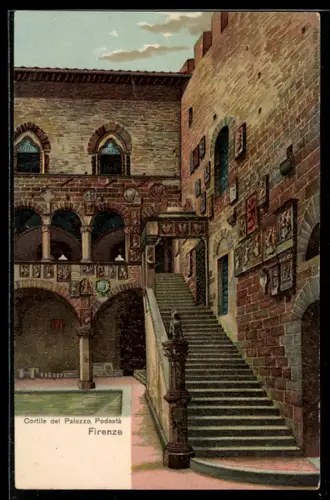 Künstler-AK Firenze, Cortile del Palazzo Podestà