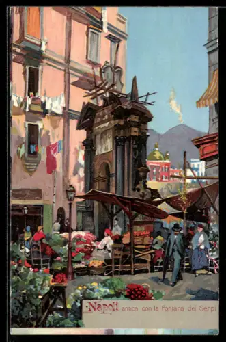 Künstler-AK Napoli, Antica con la Fontana dei Serpi