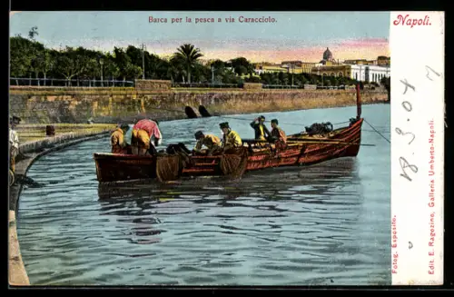 Künstler-AK Napoli, Barca per la pesca a via Caracciolo