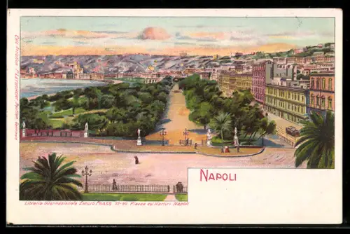 Künstler-AK Napoli, Veduta del parco sulla costa con edifici storici sullo sfondo