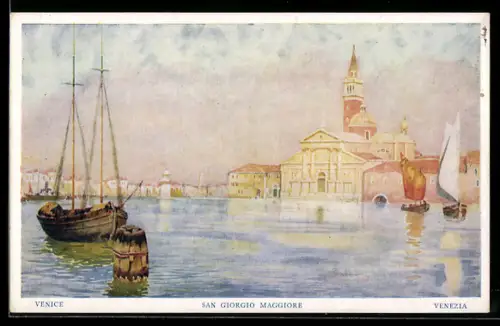 Künstler-AK Venezia, San Giorgio Maggiore con barche a vela e paesaggio lagunare