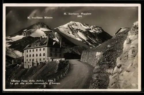 AK Passo dello Stelvio, Albergo e la più alta strada carrozzabile d`Europa