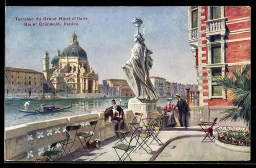 Künstler-AK Venezia, Terrazza del Grand Hôtel d`Italie con vista sulla Basilica di Santa Maria della Salute
