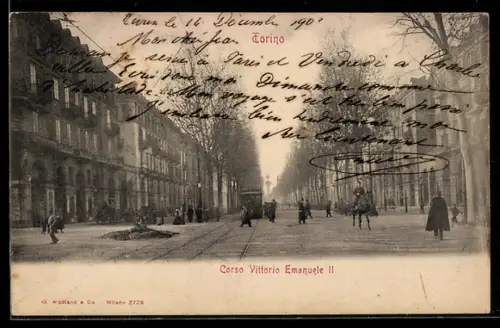 AK Torino, Corso Vittorio Emanuele II con pedoni e carrozze