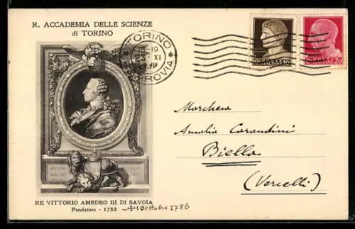 AK Torino, R. Accademia delle Scienze di Torino, ritratto di Vittorio Amedeo III di Savoia