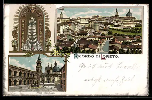 Lithographie Loreto, Ricordo di Loreto con vedute della città e della Chiesa della S. Casa