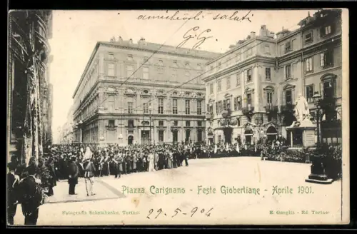 AK Torino, Piazza Carignano, Feste Giobertiane, Aprile 1901