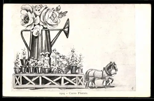 Künstler-AK Torino, Carro Fioraie con annaffiatoio gigante e cavallo