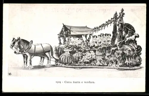 Künstler-AK Torino, Carro frutta e verdura trainato da cavalli