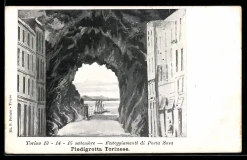 Künstler-AK Torino, Festeggiamenti di Porta Susa, Piedigrotta Torinese