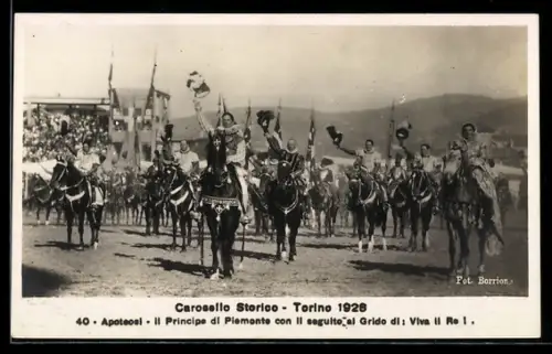 AK Torino, Carosello Storico 1928, Il Principe di Piemonte e il seguito, Viva il Re!