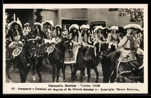 AK Torino, Carosello Storico 1928 con Amazzone e Cavalieri di Re Vittorio Amedeo II