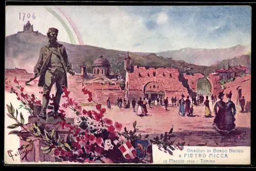 Künstler-AK Torino, Omaggio di Borgo Nuovo a Pietro Micca, 12 Maggio 1906