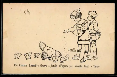 Künstler-AK Torino, Pro Ginnasio Ricreativo Genero e Scuola all`aperto per fanciulli deboli