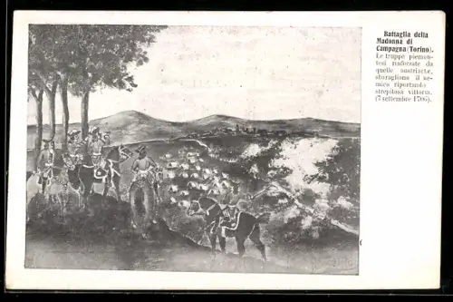Künstler-AK Torino, Battaglia della Madonna di Campagna, truppe piemontesi vincono, settembre 1706