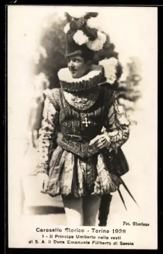 AK Torino, Carosello Storico 1928, Principe Umberto nei panni del Duca Emanuele Filiberto di Savoia