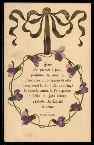 AK Torino, Festa delle Viole, Poesia con fiori e nastro decorativo