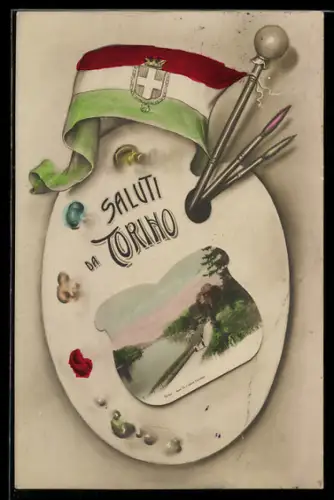 AK Torino, Tavolozza artistica con pennelli e bandiera italiana