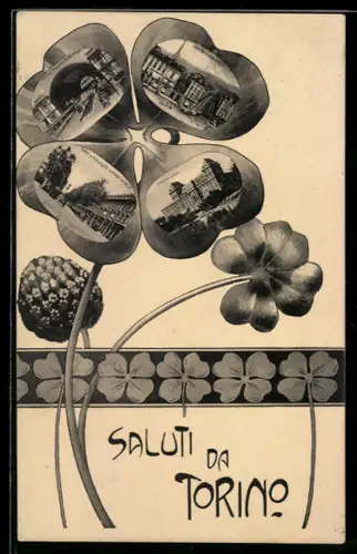 AK Torino, Saluti da Torino con collage di edifici su quadrifoglio