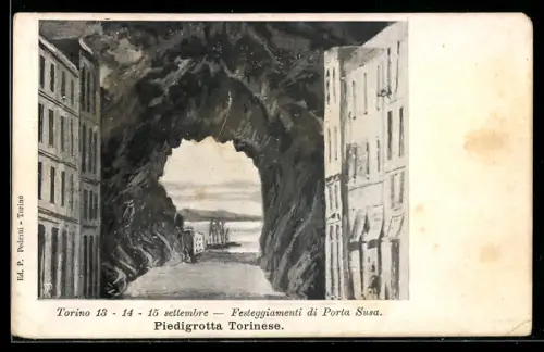 Künstler-AK Torino, Festeggiamenti di Porta Susa, Piedigrotta Torinese