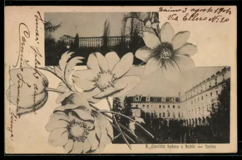 AK Torino, R. Convitto Vedove e Nubili mit Blumenarrangement