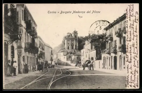 AK Torino, Borgata Madonna del Pilone con binari e edifici storici