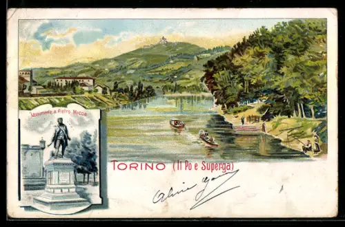 AK Torino, Il Po e Superga con monumento a Pietro Micca