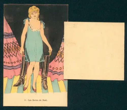 Mechanische-AK Dame in Unterhemd hält zwei Stiefel in den Händen