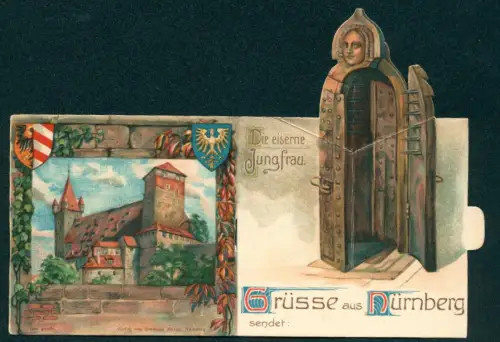 mechanische-AK Nürnberg, eiserne Jungfrau, Burg, Wappen